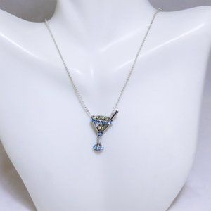 Delightful Vivid Silver Plated Martini & Rhinestone Charm Necklace